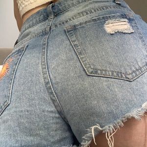 High-waisted denim shorts